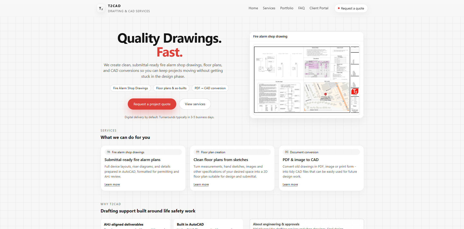 T2 CAD homepage screenshot
